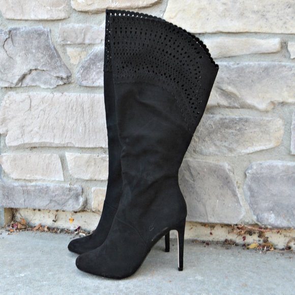 Boho High Heel Wide Top Boots w/ Laser Cut Outs - Picture 3 of 7